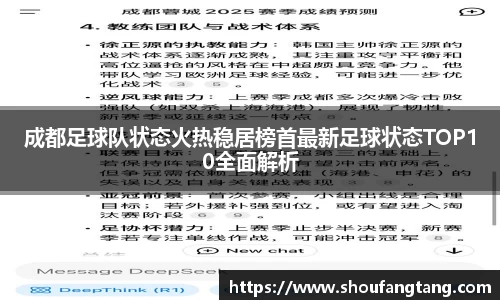 成都足球队状态火热稳居榜首最新足球状态TOP10全面解析